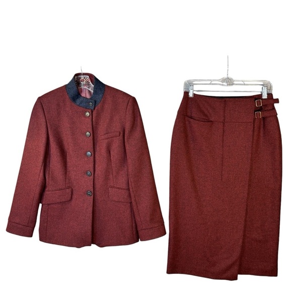 The Barn Classic Timeless Wool Jacket Skirt Set Brass Color Details Womens 36 - Picture 1 of 16